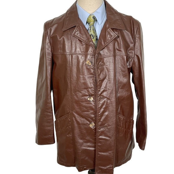 Vintage Leather Jacket Men‎ 42R Brown American Cowhide Car Coat Retro USA 70-80s